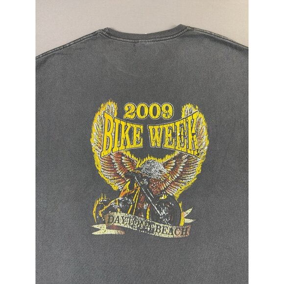 Rare Vintage Y2K Bike Week 2009 Daytona Beach Eagle Thrashed Faded Black XL Tee - Picture 3 of 11